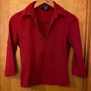 Express Red Fitted 3/4 Sleeve Blouse